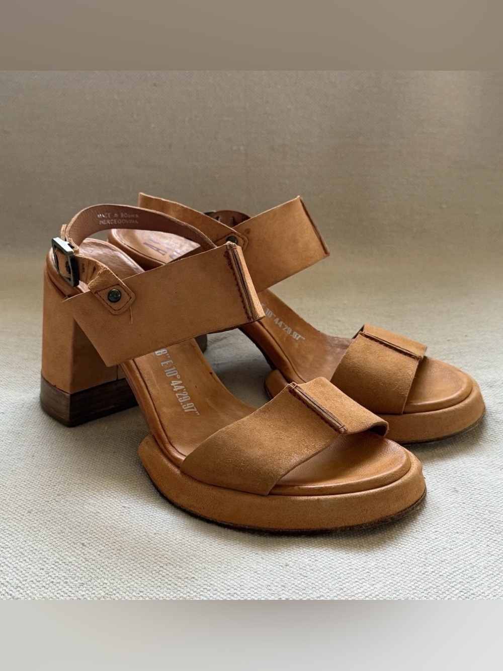 A.S 98 Women's Tan Block Heel Sandals - Suede Strap Design 39